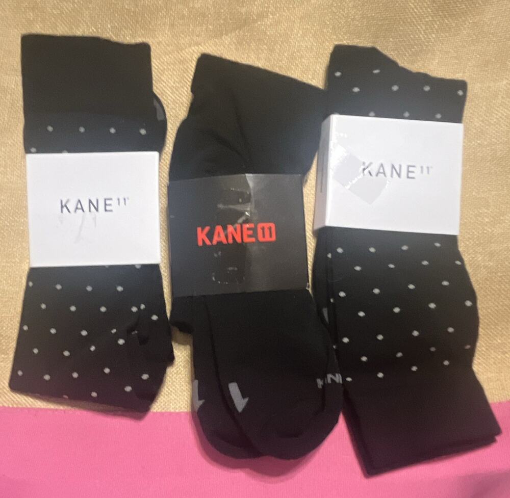 KANE11 3 Pairs Merino Wool Blend Men's Black/and Polka Dot Dress Socks Size 16
